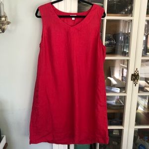 NWOT J Jill Red Linen A Line Dress With Pockets